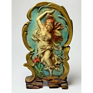 Antique Vintage Art Nouveau Relief Plaster Sculpture Dancing Woman Flowing Hair